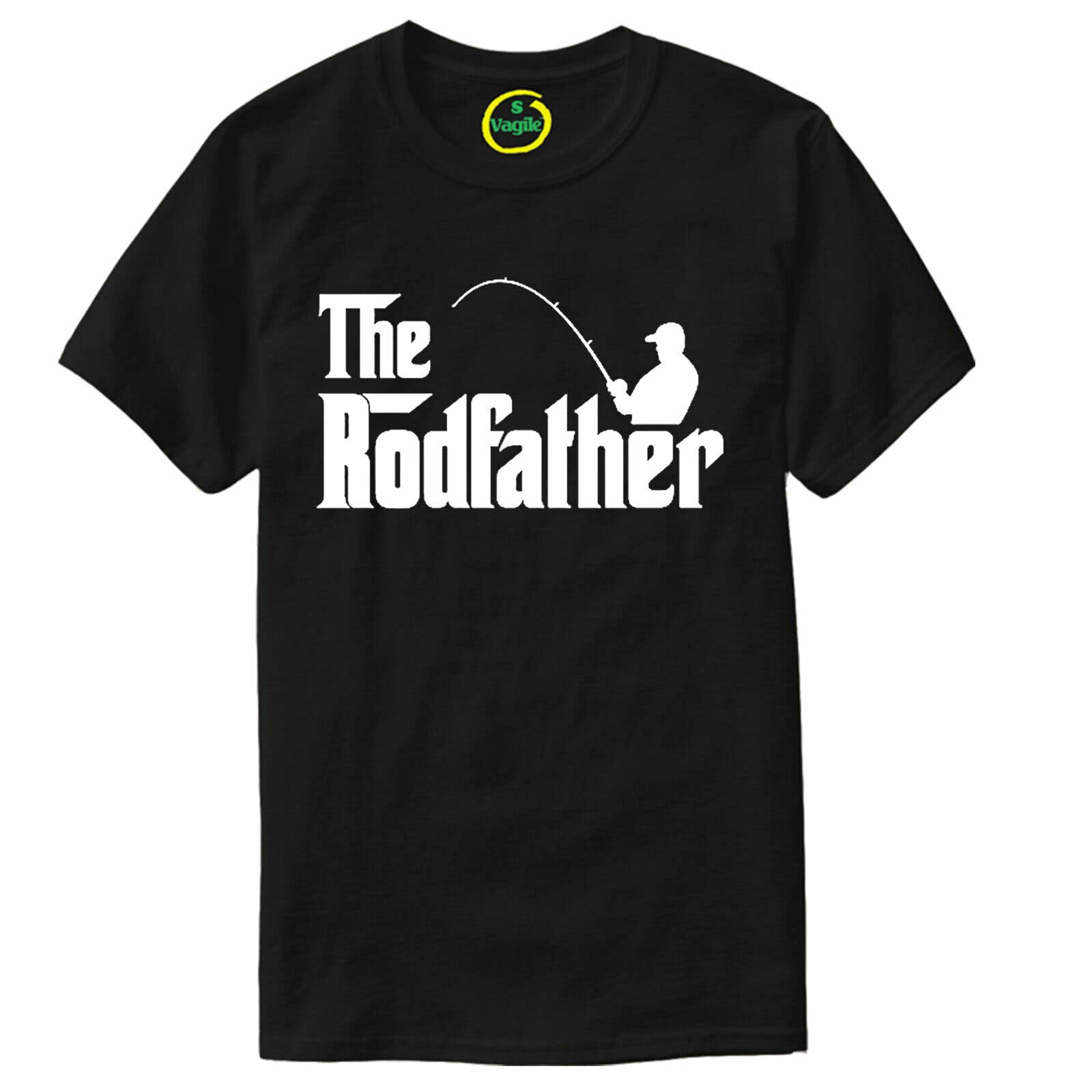 Vagile The Rodfather Funny Fishing T-Shirt Gift for Fisherman Xmas Black