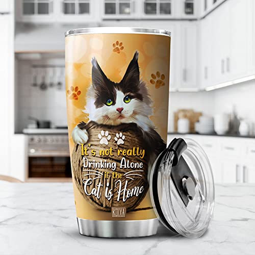 Koixa Cat Lover Coffee Tumbler Its Not Really Drinking Alone If The Cat Is Home 20 Oz Insulated Travel Cup Stainless Steel Cute Cats Pet Animal Mug Funny Things For Cat Owners #TOP2