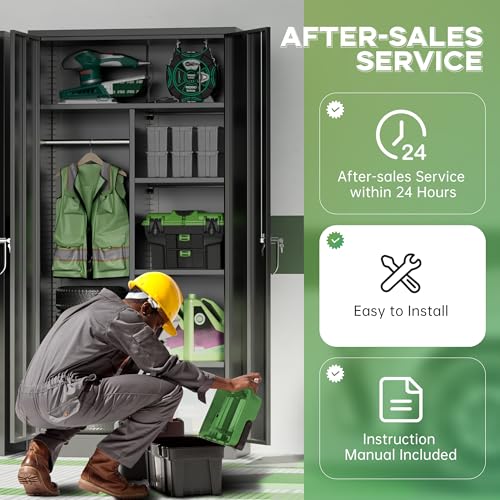 Image of INTERGREAT Metal Wardrobe Closet, 72 inch H Metal Storage Armoires Cabinet with Lockable Doors and Hanging Rod, Armoire Wardrobe Closet with 4 Adjustable Shelves for Home Office, Warehouse, Garage, Black
