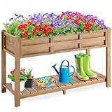 ONBRILL 48'x18'x29' HDPS Raised Garden Bed, Outdoor Elevated Planter Box with Legs/Storage Shelf/Drainage Holes, Weather-Proof Planters for Vegetables, Flowers, Herb, 350+110LBS Weight Capacity,Teak