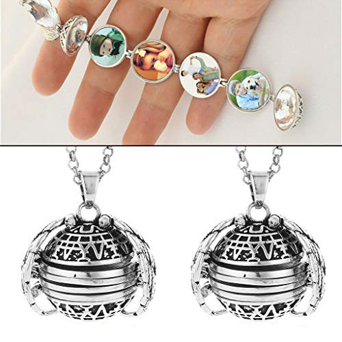 Preisvergleich Produktbild AMhomely 2 Stücke Halskette Gedenkbuch - 2019!Magische Foto Anhänger Speicher Floating Erweiterung Foto Medaillon Halskette Überzogen Angel Wings Flash Box Mode Album Box Halsketten (2PC)