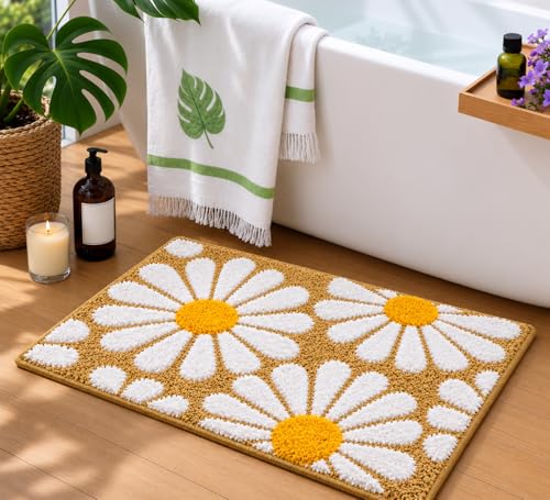 Image of Roseate Flower Anti Skid (40x60 cm) Microfiber 2000 GSM Bath Mat for Bathroom /Bedroom /Door Mat /Floor Mat (Beige) Pack of 2