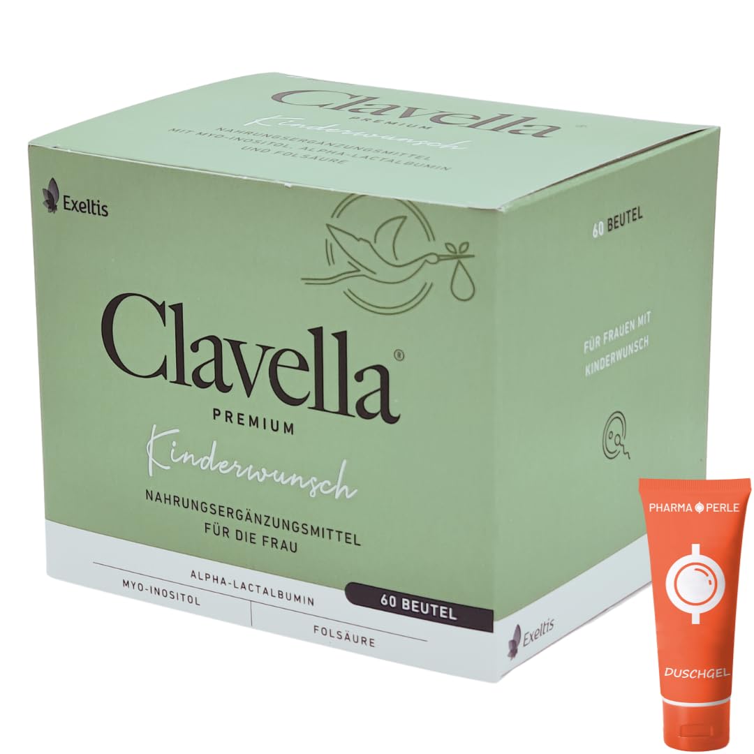 Clavella premium 1x 60 Beutel I Nahrungsergänzungsmittel für Frauen mit Kinderwunsch I körperliche Vorbereitung auf Schwangerschaft I Folsäure I Myo-Inositol I Spar-Set plus Pharma Perle give-away