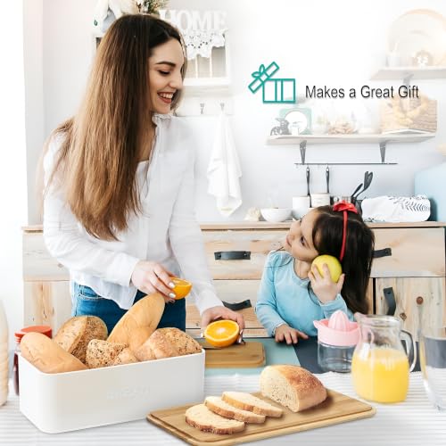 Image of Bread Box with Handle Lid | Bread Storage Box for Kitchen | Bread Dispenser Box | Food Grade Storage Box for Kitchen, Ivory, Metal