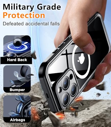 Temdan Magnetic for iPhone 15 Pro Max Case Waterproof,Built-in Screen Protector[IP68 Underwater][Upgrade Military Dropproof][Compatible with MagSafe] Full Body Shockproof Case-Blue