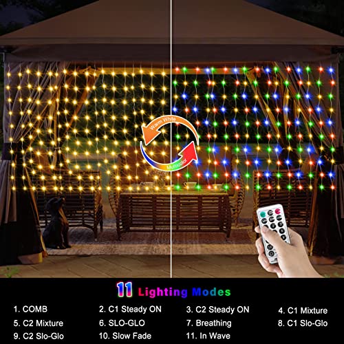 ZAIYW Curtain Lights Outdoor 20Ft×3Ft, 300 LED Color Changing Fence String Lights with Plug Remote, Waterproof Light Cur - Additional View