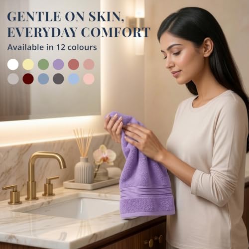 Image of LANE LINEN 575 GSM 100% Cotton Hand Towel 2PC - English Lavender | Zero-Twist Weave, True 60x40cm Each, Quick Dry & Absorbent, Ideal for Gym & Daily Use