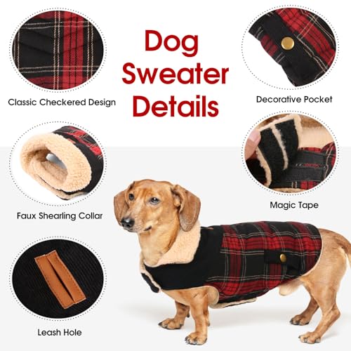 CITÉTOILE Warme Hundemantel Fleece, Wintermantel Winterjacken für Kleine/Große/Mittlere Hunde, Hundejacke Hundekleidung Hundepullover mit Geschirrloch für Outdoor Indoor, Rot, M