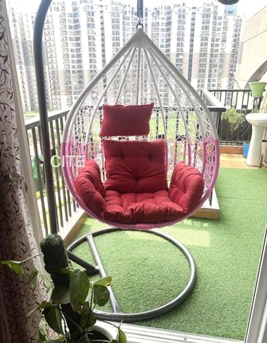 Image of Single Seater Swing Chair with Stand and Cushion Hammock Swing for Adult Outdoor Indoor Garden Living Room Balcony Hanging Chair (Pink & White)