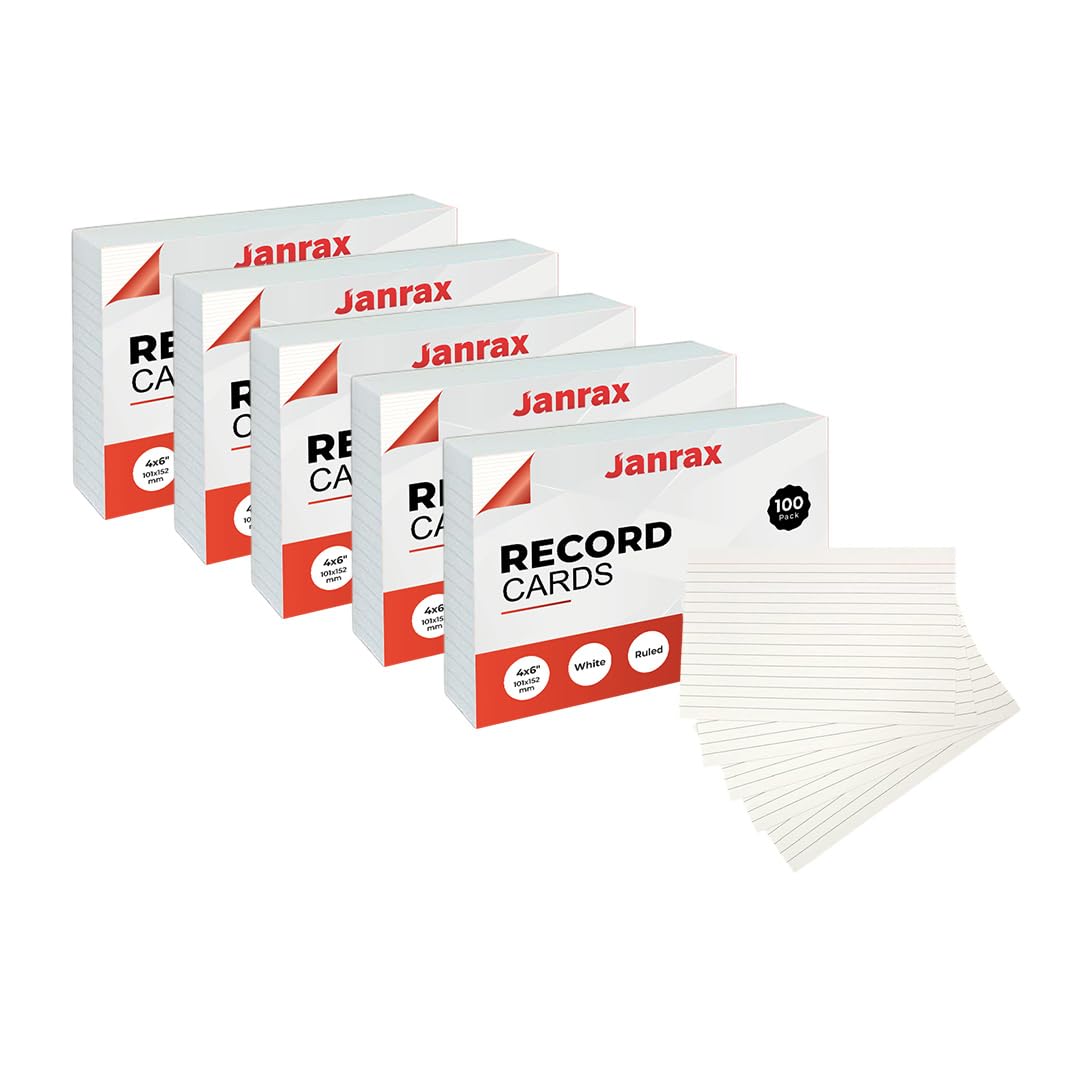 Pack of 600 White Ruled 6x4 Record Cards – Lined Study Index Cards for Notes, Revision