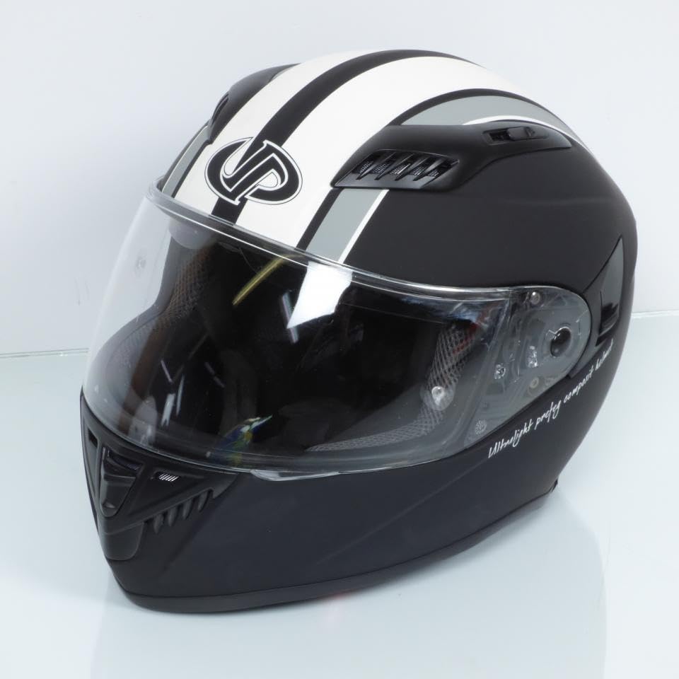 Casco integral Up Ul Vintage negro y blanco mate talla XXL para moto