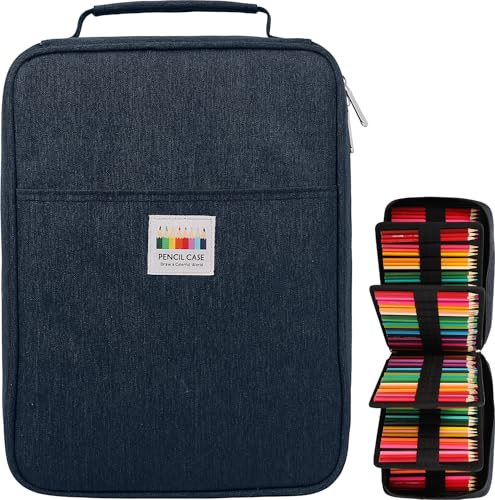 Image of 274 Slot Colored Pencil Case Pen Bag with Zipper for Artist Storage Organizer for Watercolor Pencil Gel Pen Marker Highlighter Large Capacity Handy Pencil Holder(Blue)