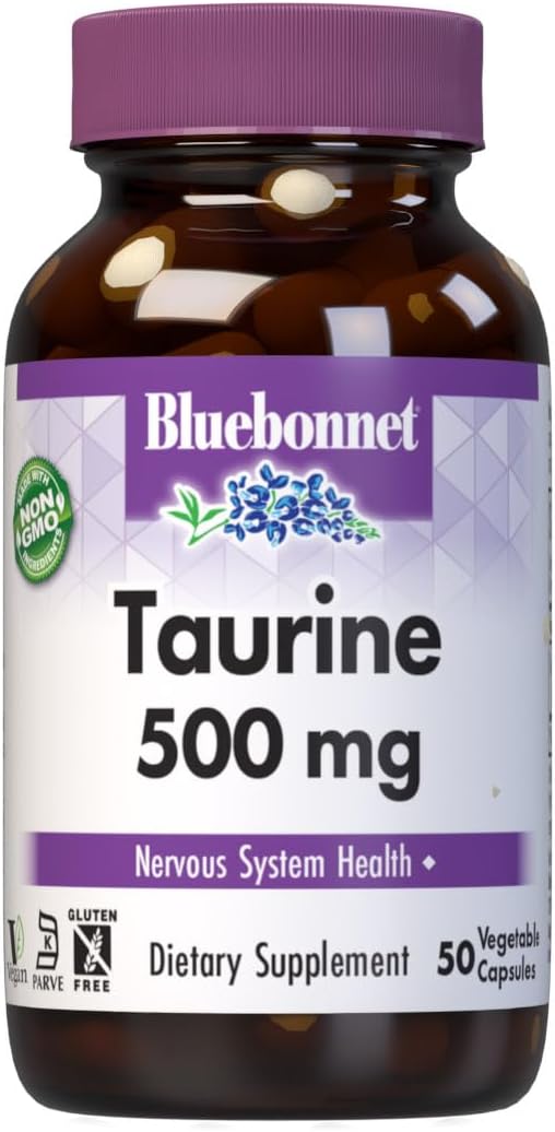 BlueBonnet Taurine 500 mg Vitamin Capsules, 50 Count (Pack of 2)