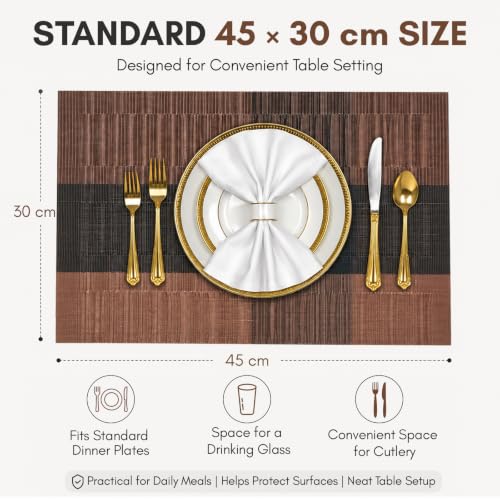 Image of Solitude Set of 6 Dining Table Placemats | Non-Slip PVC Table Mats, Heat Resistant, Washable, Stain-Resistant Surface, (Brown & Black, 45 x 30 cm)