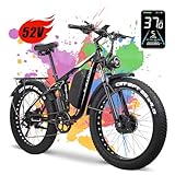 E·Bycco Electric Bike for Adults 2000W Dual Motor AWD, 52V 23Ah Battery, 37MPH&87Miles Long Range Electric Bicycles, 7-Speed Fat Tire E-Bikes Hydraulic Disc Brake, Full Suspension(EB7Pro White)