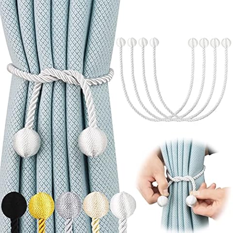 Hangtty 4 Pack Curtain Tiebacks Elegant Decorative Curtain Tie Backs Rope Curtain Holders for Drapes Window Treatment Holdbacks for Drapes or Curtains, White Cover