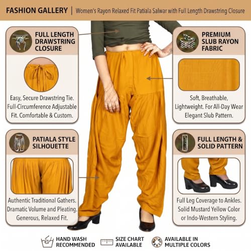 Image of FASHION GALLERY Women's Rayon Relaxed Fit Patiala Salwar with Full Length Drawstring Closure Type and Flexible Waist | Patiala Pant for Woman Free Size Fit Upto XXL