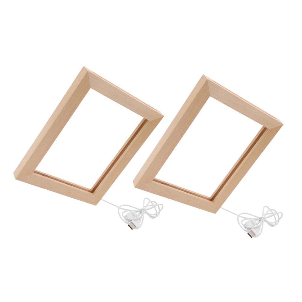 DECHOUS Marco de Fotos de Madera Maciza LED Luz Nocturna Cálida USB 170x130 Mm, Marco de Escritorio Iluminado 3d para Decoración y Exhibición de Imágenes Hogar, Pack 2 Unidades