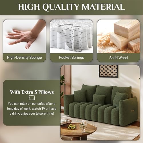 Image of OUYESSIR 3 Pieces Boucle Sofa for Living Room, Modern Deep Seat Sofa Chair & Loveseat & 3-Seater Couch, Oversized Cloud Sofa Couch Set, Comfy Upholstered Teddy Living Room Furniture, Green