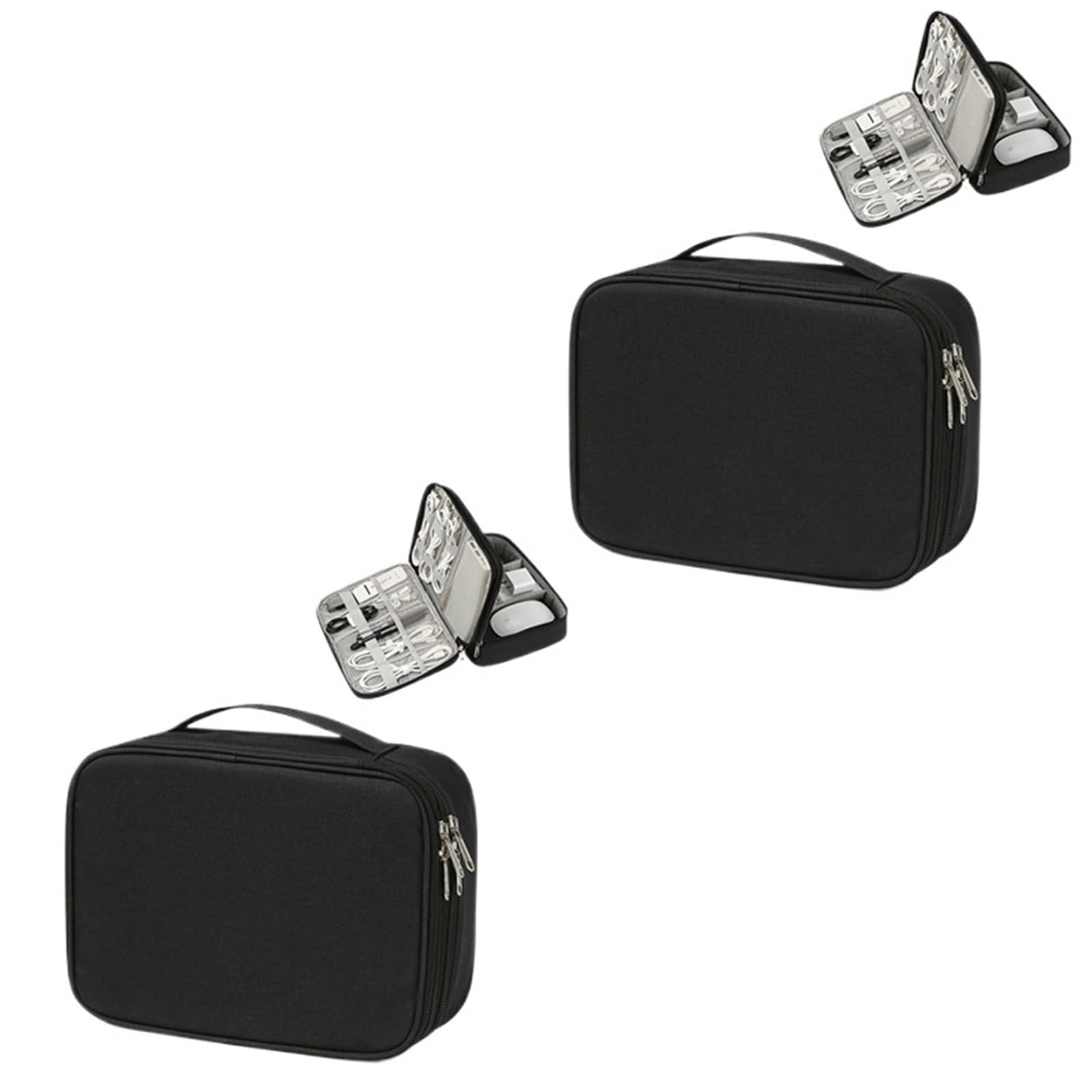 Estuche Cables Cargador USB Digital Impermeable, Organizador de Cables portátil for Oficina para Accesorios Tecnológicos(Black 2Layer 2PCS)