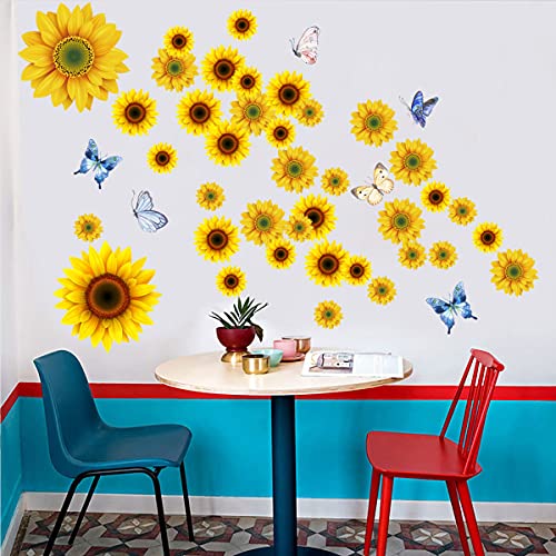Vinilos decorativos de girasol y mariposa 3D, 44 piezas miniatura 4