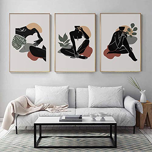 Affiche de fille abstraite tableau toile 60x90cm sans cadre déco salon triptyque x3