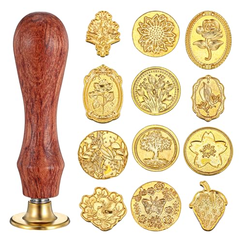 12pcs Gold Wax Seal Stamp Kit Wax Letter Seal Set with Removable Wooden Handle Waxs Envelope Seal Stamp Kit for Wedding Letter Encapsulation Greeting Cards Presents Decoration Items