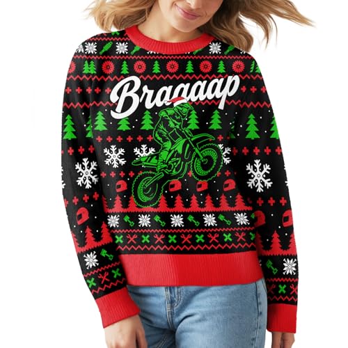 Image of 99TIMORO Motorcycle Ugly Christmas Sweater for Men and Women, Holiday Pullover Novelty Crewneck Sweatshirt, Festive Outfit Gift
