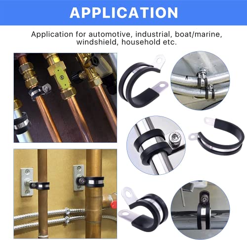 56Pcs Cable Clamps Assortment Kit,304Stainless Steel Rubber Coated Cushioned Insulated Cable Clamps,Automotive Cable Wire Clamps,Pipe Clamps,Metal Clamp In 7 Sizes—3/4" 7/8" 1" 1-1/4" 1-1/2" 1-3/4" 2" #TOP2