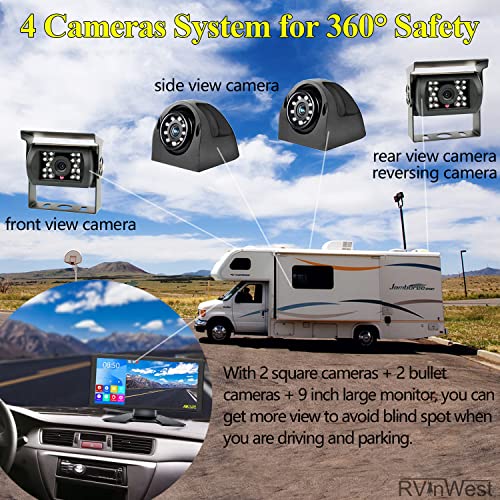 4K Rv Camera System, Touch Screen 10.36 Inch Dvr Quad 4 Split Screen Monitor With Bluetooth Mp3 Mp4 + Ip69 Waterproof Night Vision 1080P Backup Rear Side View Wired Camera For Rv Truck Trailer Camper #TOP2