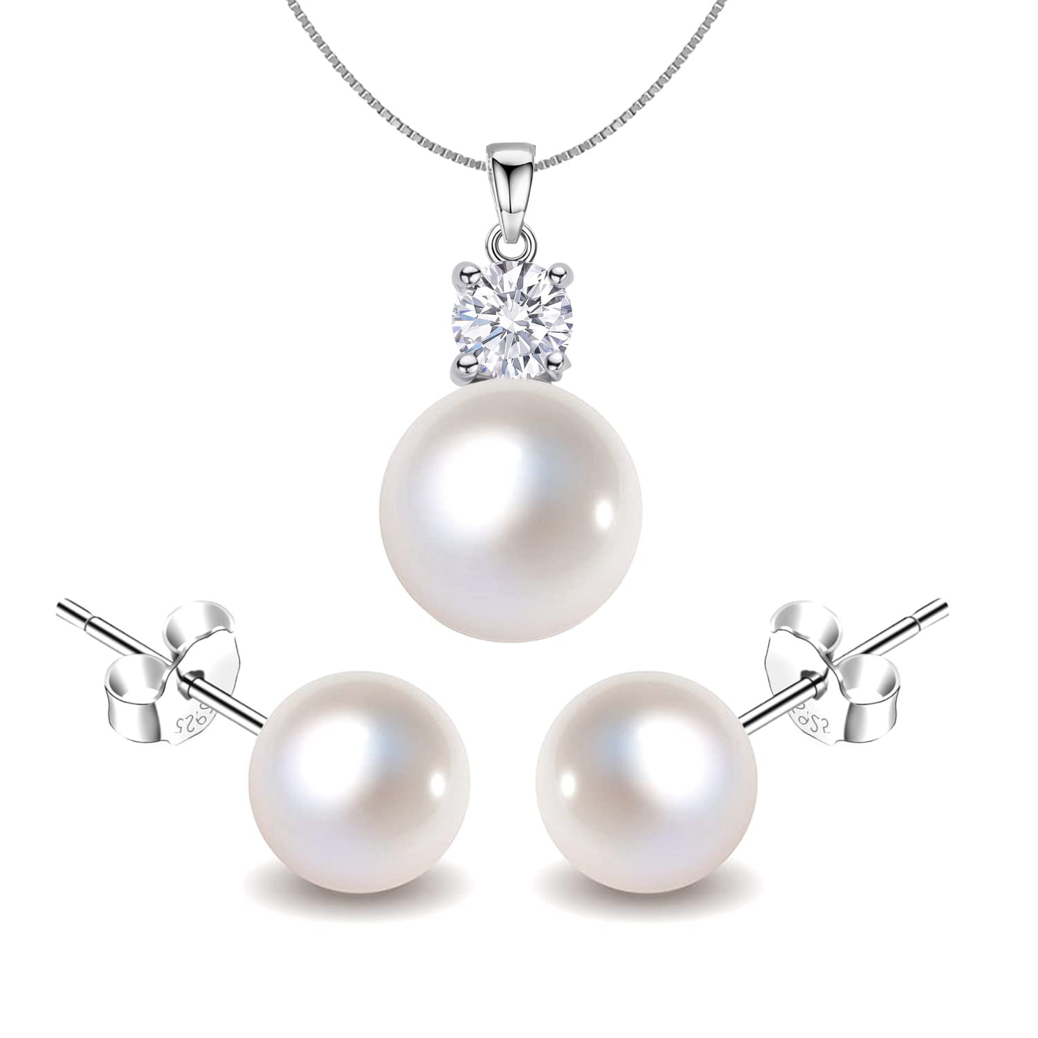HighSpark Pearl Earrings Pendant Chain Set | 92.5 Sterling Silver & Brilliant Lustre Pearls | Lovely Gift for Women & Girls - Pearl Set 001 (B09THZNNDB) Amazon Price History, Amazon Price Tracker