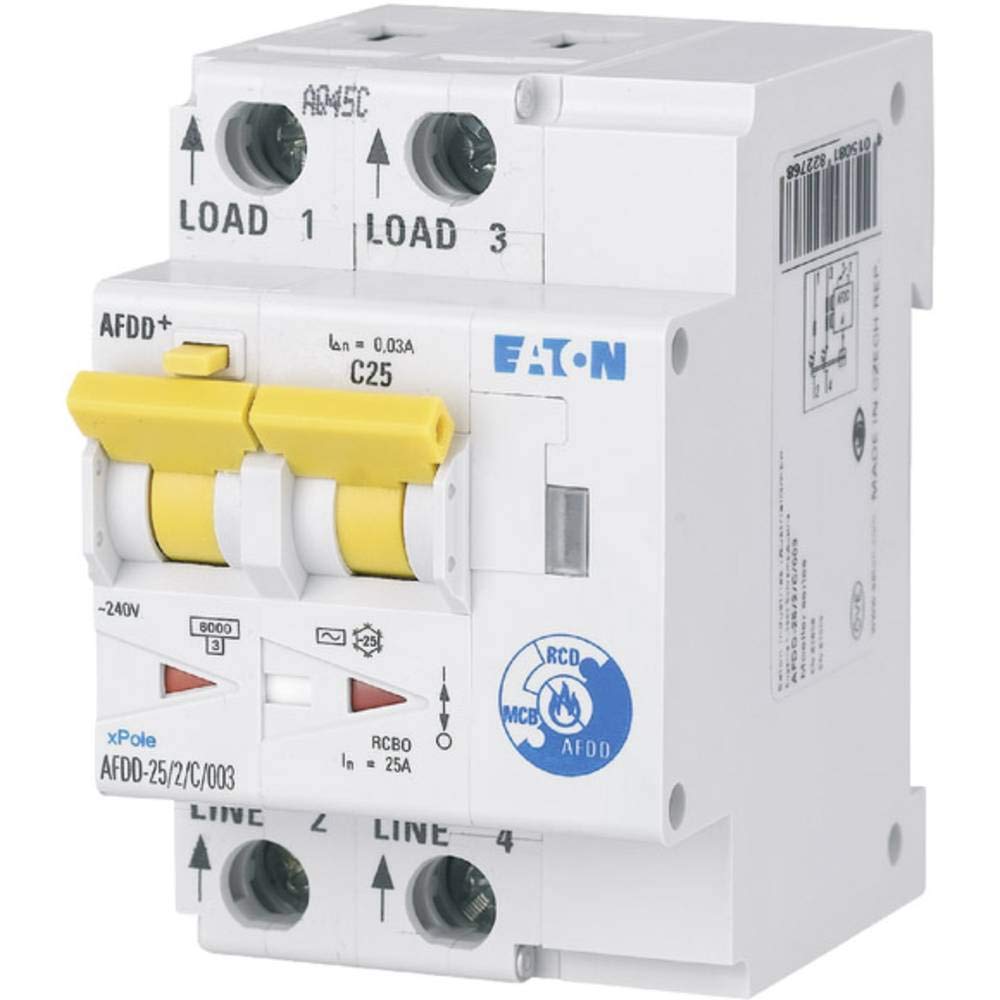 EATON AFDD-25/2/B/003-A Interruptor Fallo Arco Eléctrico, 2 Polos, B25A, 30 mAh, Tipo A