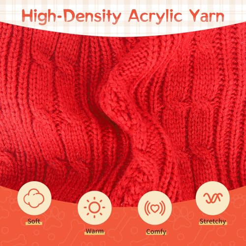 Image of Girl Dog Sweater Dress with Plaid Skirt Turtleneck Pullover Sweaters Warm Knitted Dog Clothes for Birthday New Year Thanksgiving Photo (Red, L)