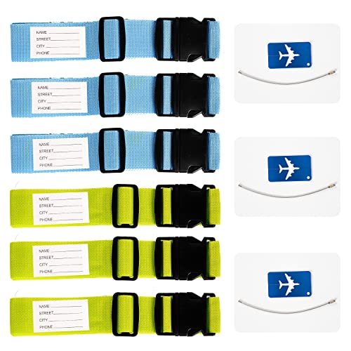 6 Stück Koffergurt Kofferband + 3 Stück Kofferanhänger,koffergurt mit namensschild,kofferband gurt,koffergurte,koffergurt kreuzgurt,koffergurt bunt,kofferband bunt,gepäckgurt,luggage strap,koffer band Cover