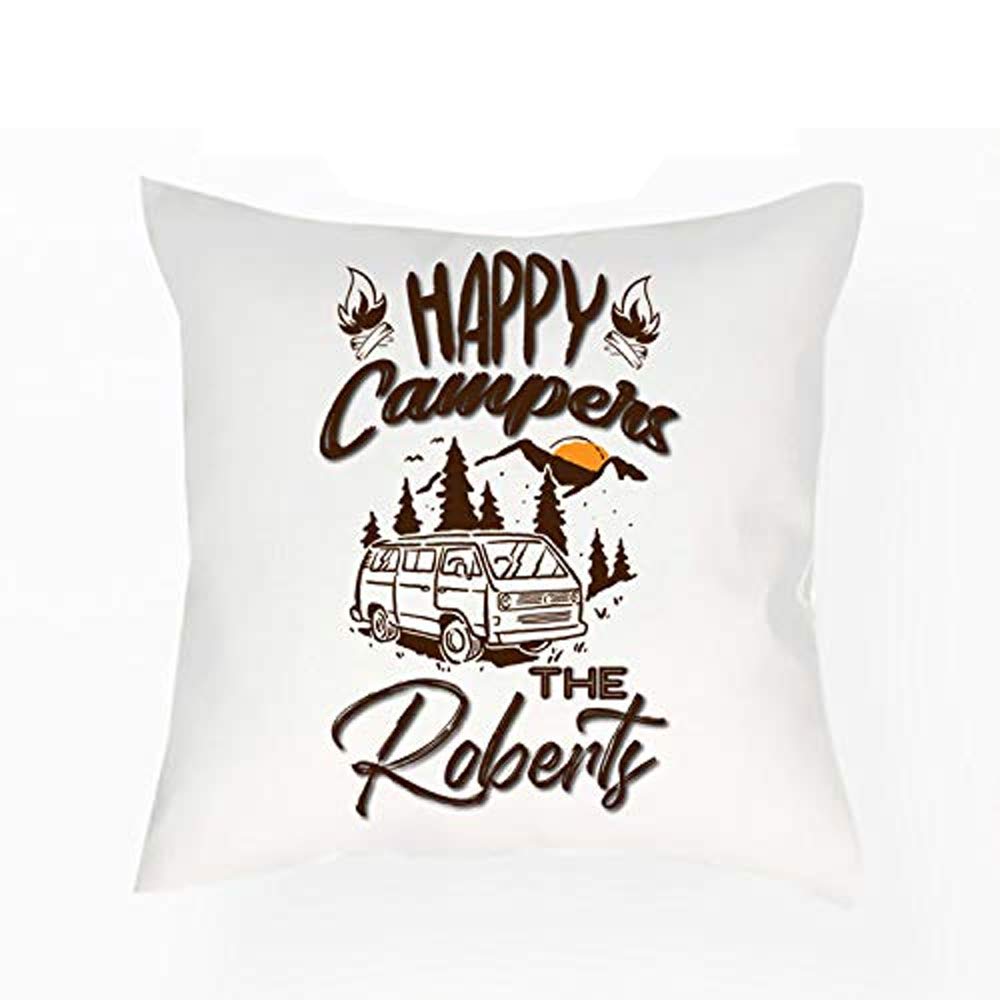 Getagift Personalised Happy Campers themed Funny Cushion Cover, Throw Pillow Cover. (Satin Cover)