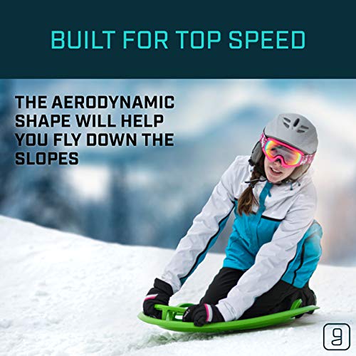 Gizmo Riders Meteor Snow Sled- Multi-Purpose Sit or Kneel Saucer Sled Built for Speed with Raised Safety Handles for Maximum Steering Control, Up to 200lbs, Snow Sled for Kids 3 and up (Red, 24 Inch)