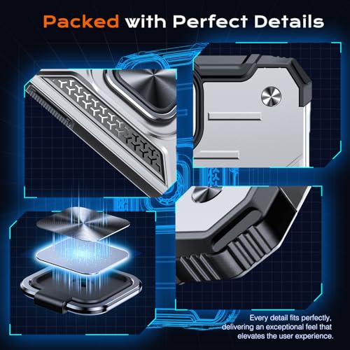 Image of Anqrp Heavy Duty Case for iPhone 15 Pro Case with Enhanced Ring Holder Grip Stand, Military Grade Shockproof Rugged Drop Protective Silicone Hard Slim iPhone 15 Pro Phone Case Cover,Silver