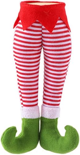 Ochine Piernas de peluche de elfo de Navidad, decoración de árbol de peluche de Papá Noel, patas de elfo, adornos colgantes de Navidad para