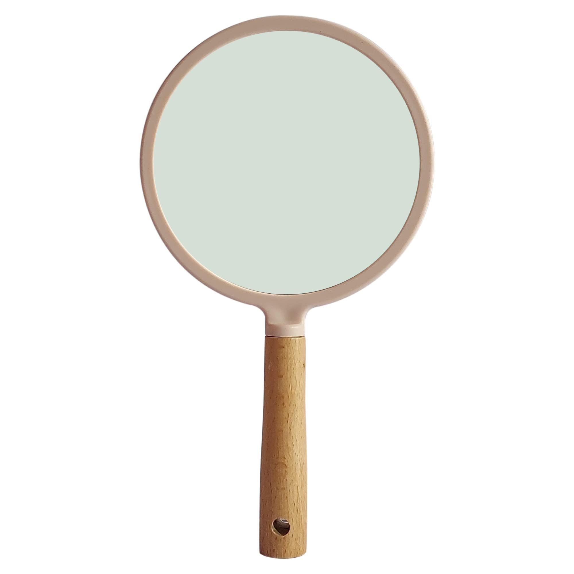 KIRA Handheld Makeup Mirror with Handle, Small Cute Wooden Shaving Mirror with Single Side Hanging Hole, Travel Portable for Men and Women (Round)-image-8