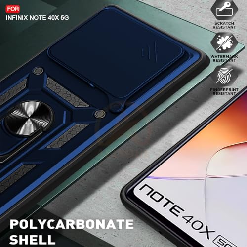 Image of Armor Bumper Back Cover Case for Infinix Note 40X 5G Rotating Camera Cover, Ring Holder & Kickstand | Heavy Duty & 360 Degree Protection Infinix Note 40X 5G Back Cover (Blue)