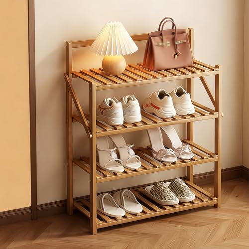 JSLJJBD Étagère Chaussures en Bambou Pliante Rangement Chaussure à 4 Niveaux avec Design de Rangement Pliant Étagère à Chaussures Économique d'Espace pour Baskets San Natural Wood Color 4 Layers 50cm