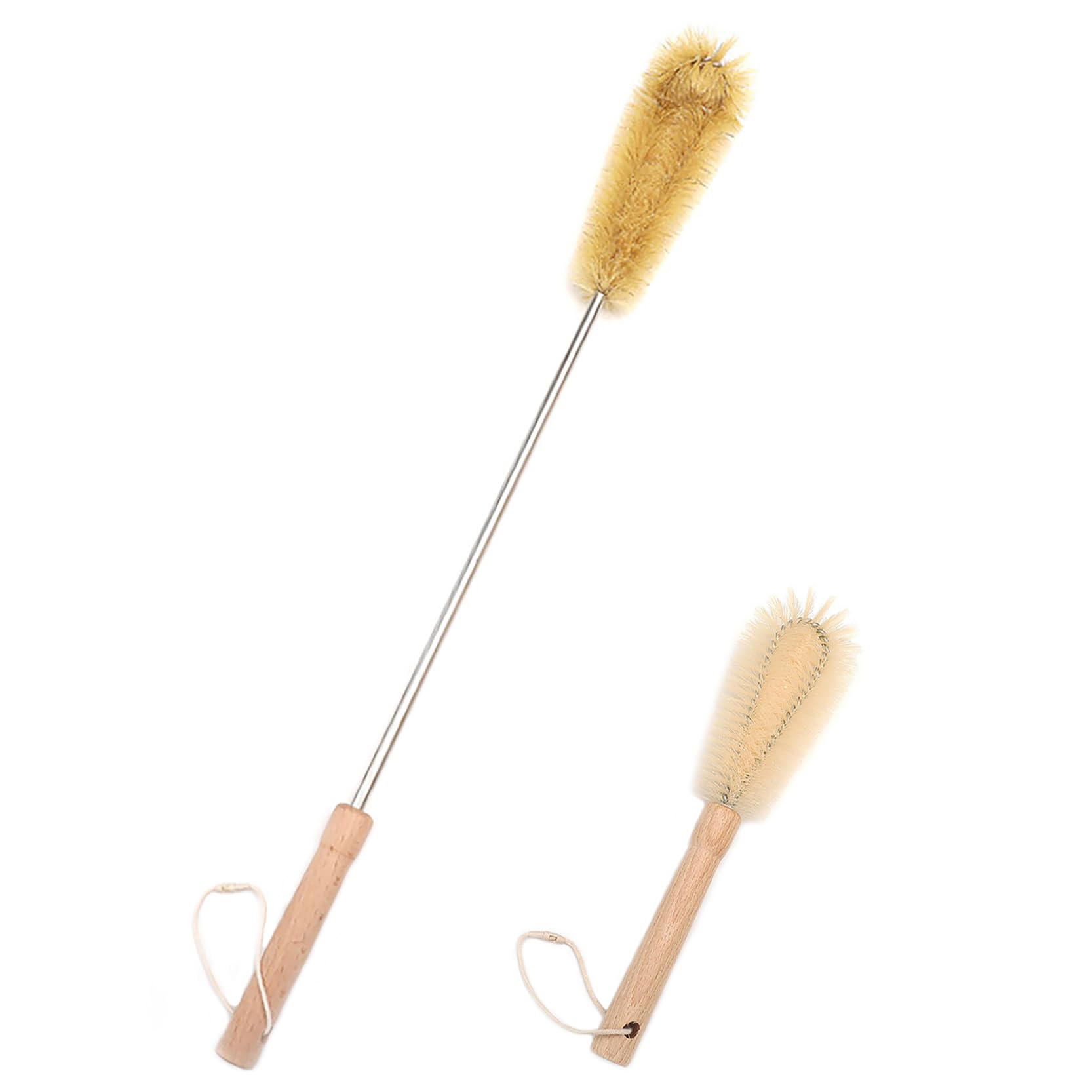 UPTALY 1 pcs 61cm/24'' Extra Long Bristle Brush, 1 pcs 26cm/10'' Nylon Bottle Brush, Wood Handle, Elbow Head, with Stainless Steel Pole, for Tall Bottle, Water Jag, Cup, Jar, Tumbler, Dish, Pan