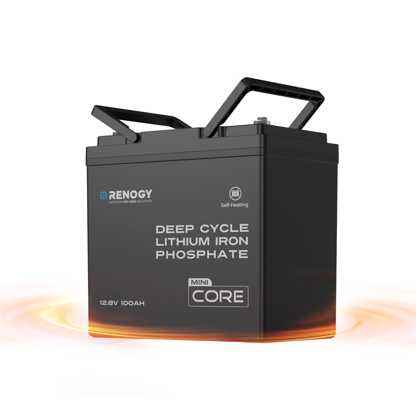 Batteria Renogy 12,8 V 100 Ah al litio LiFePO4 con tecnologia DuoHeat auto-riscaldante, BMS integrato da 100 A in una batteria di formato mini, oltre 5000 cicli Batterie per pesca su ghiaccio, caravan