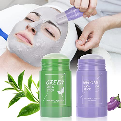 Green Mask Stick, 2 Stück Aubergine Grüner Tee Purifying Clay Maske,Befeuchtet und Kontrolliert Öl Grüntee Maske Mitesser Akne Entferner,Green Tea Mask für Deep Cleansing(Grüntee+Aubergine) – Bild 3