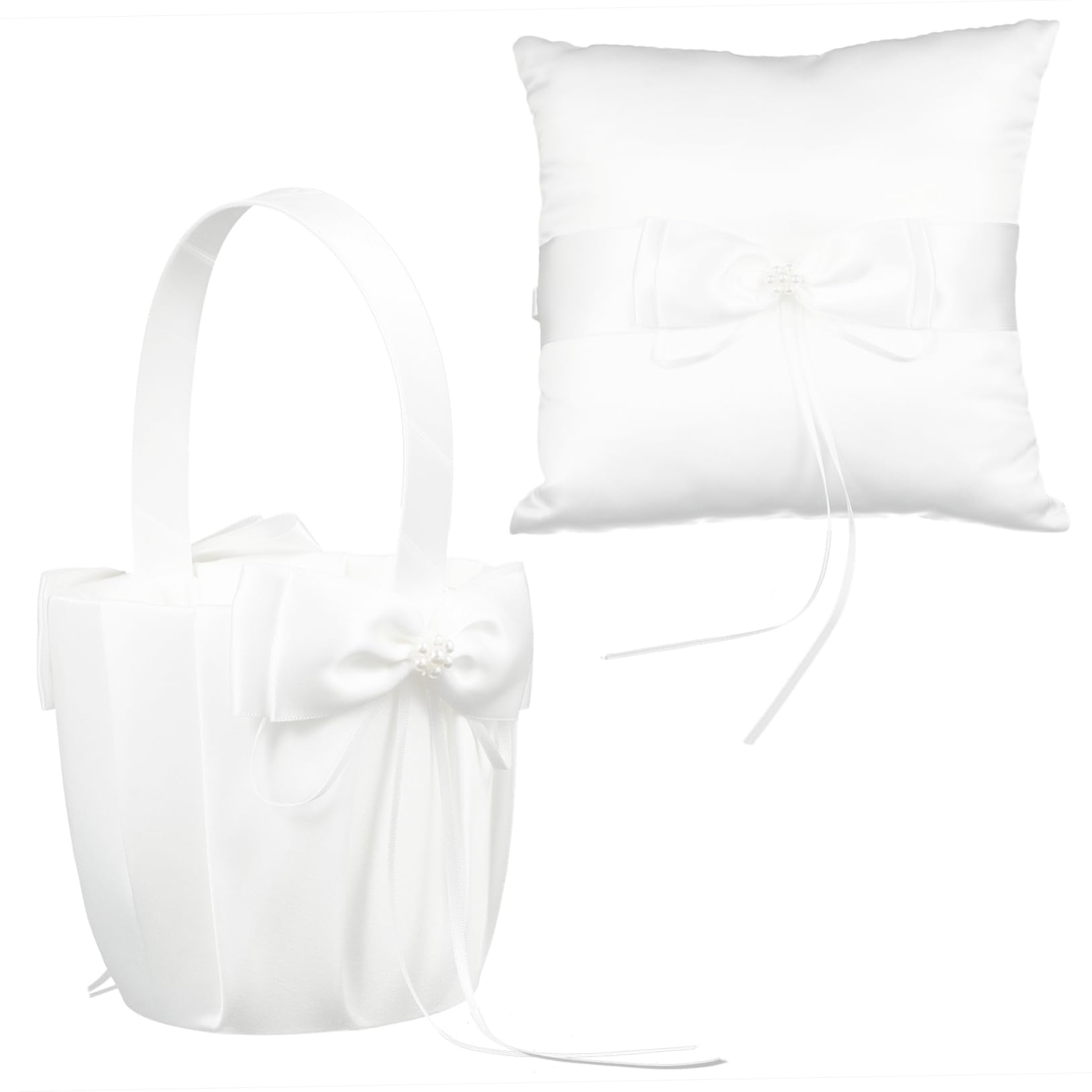 COLLBATH 2 Stück Hochzeitskorb aus Stoff Weiß für Ringkissen und Blumenmädchen bei Hochzeit oder Feier