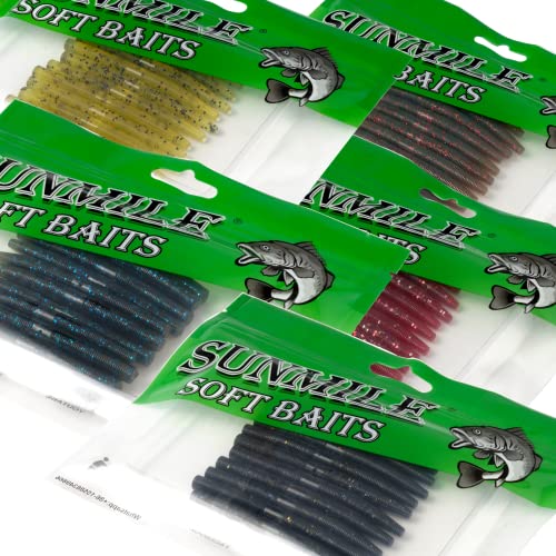 SUNMILE 50pcs 5 Colors Senko Worms Bass Fishing Lure Kit Ned Rig Worms