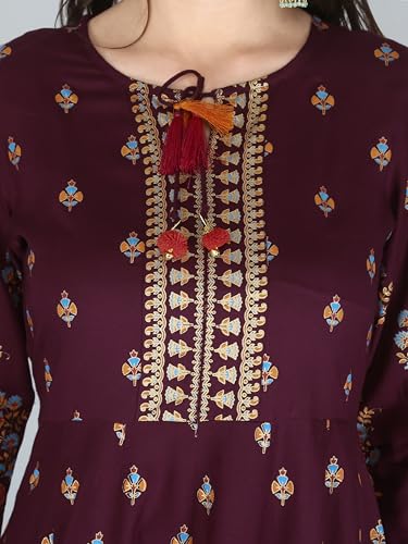 Image of Aj Art Anarkali Kurti for Women and Girls Floral Golden Print Regular Slim Fit Rayon Blue (Set of 1)
