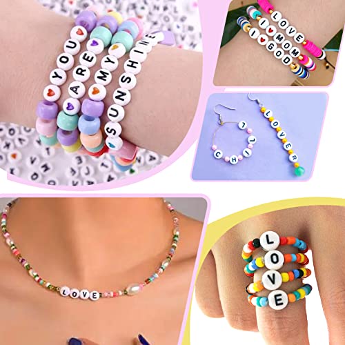 TOAOB THE ONE AND ONLY BABY TOAOB 1000pcs White Acrylic Letter Beads 4x7mm Round Alphabet Beads Black Letter A to Z Bead with Elastic String for DIY Jewelry Making Friendship Bracelets Necklaces Key Chain.