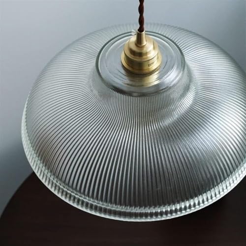 Suspension rétro simple culot E27 abat-jour en verre rayé - 6
