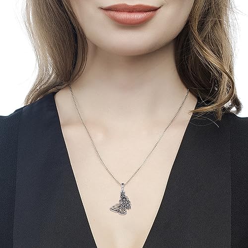APOTIE Silver Butterfly Sunflower Urn Necklace - S925 Butterfly Ashes Keepsake Cremation Jewelry Memorial Gifts for Women Loss Loved One4